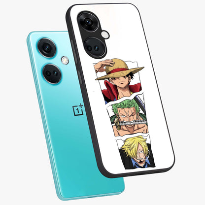 Pirate Trio Resolve Glass Case for 1+Nord Ce 3 angled mockup showcasing glossy finish and dramatic adventurous tones