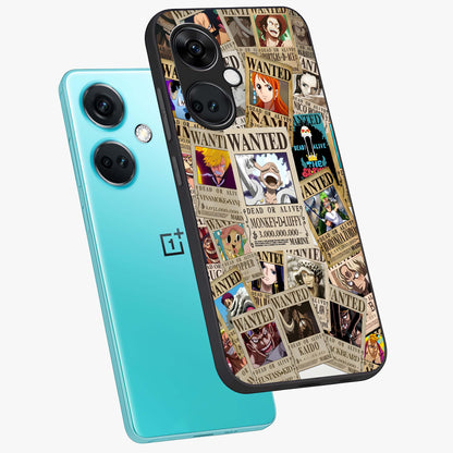 Pirate Wanted Legends Glass Case for 1+Nord CE 3 angled mockup showcasing glossy glass finish and dramatic vintage tones