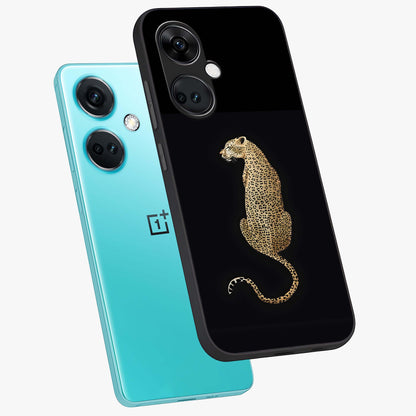 Regal Leopard Glass Case for 1+Nord Ce 3 angled mockup showcasing glossy glass finish and detailed animal textures