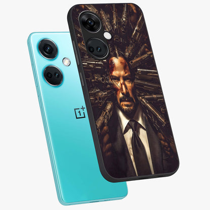 Relentless Shadow Assassin Glass Case for 1+Nord CE 3 angled mockup showcasing glossy finish and dramatic shadow detailing
