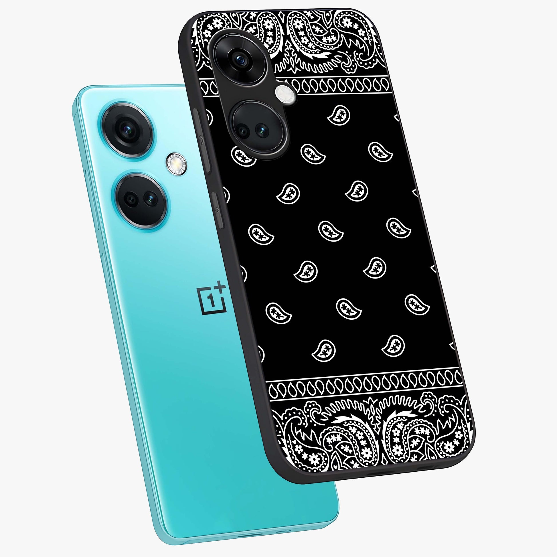 Retro Rebel Threads Glass Case for 1+Nord CE 3 angled mockup showcasing glossy finish and classic retro tones
