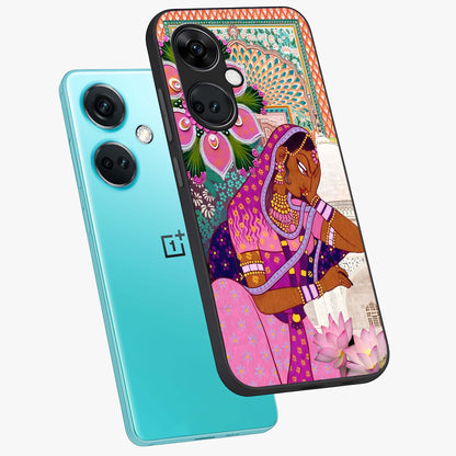 Royal Lotus Muse Glass Case for 1+Nord CE 3 angled mockup showcasing glossy finish and refined floral tones