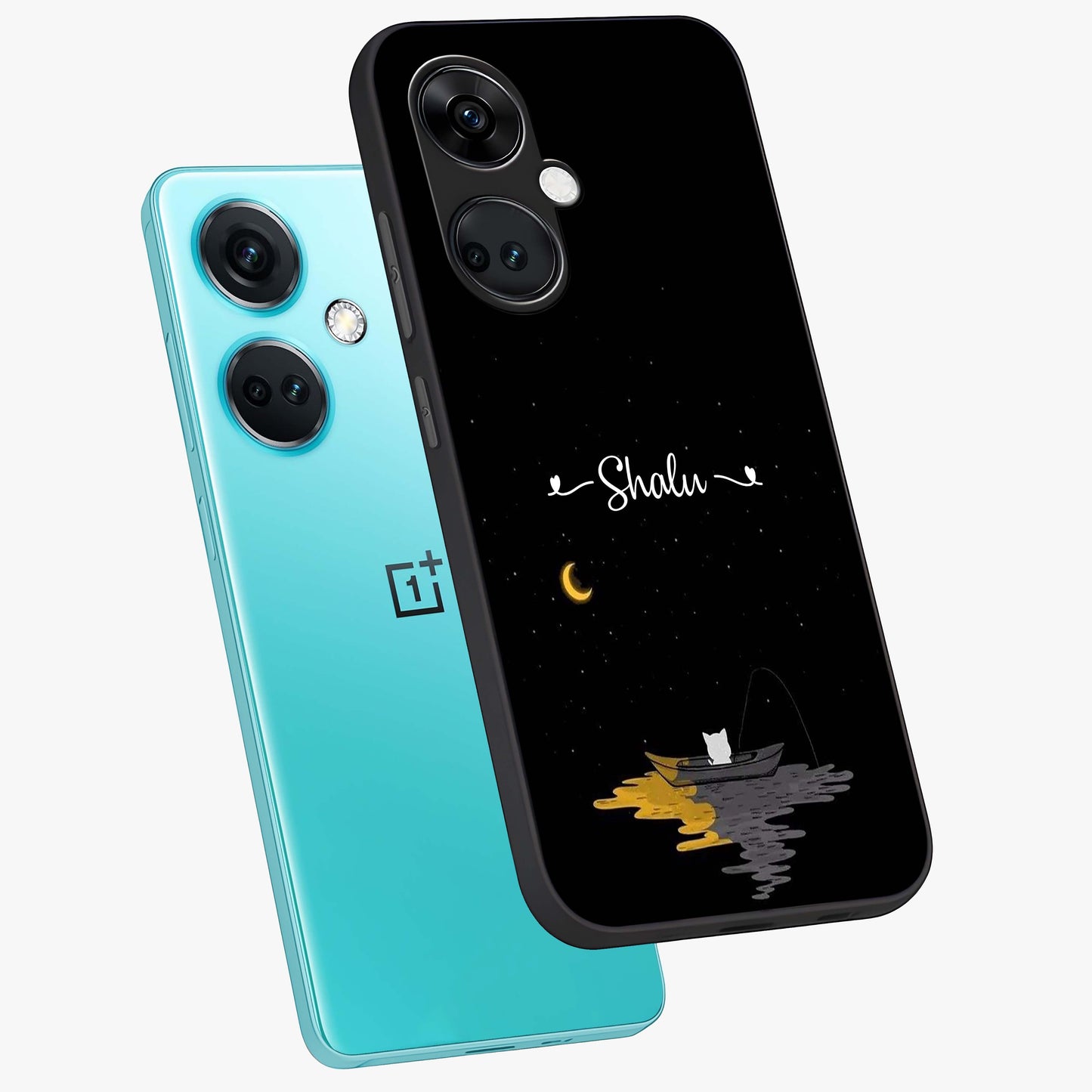 Silent Night Row Glass Case for 1+Nord Ce 3 angled mockup showcasing glossy finish and deep shadow tones