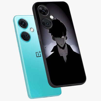 Silent Shadow Awakening Glass Case for 1+Nord Ce 3 angled mockup showcasing glossy finish and dramatic shadow detailing