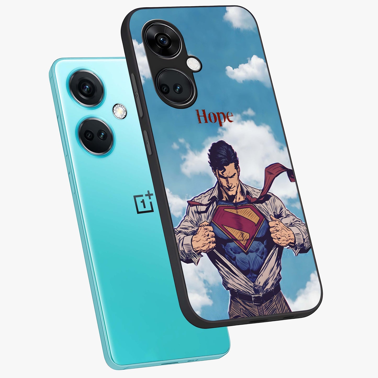 Symbol of Hope Glass Case for 1+Nord Ce 3 angled mockup showcasing glossy finish and uplifting design tones