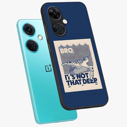 Worry Less Swim Glass Case for 1+Nord Ce 3 angled mockup showcasing glossy finish and fresh ocean tones