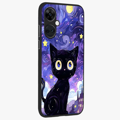 Abstract Cat Art Glass Case for 1+Nord CE 3 stylish side perspective highlighting bold abstract artwork details