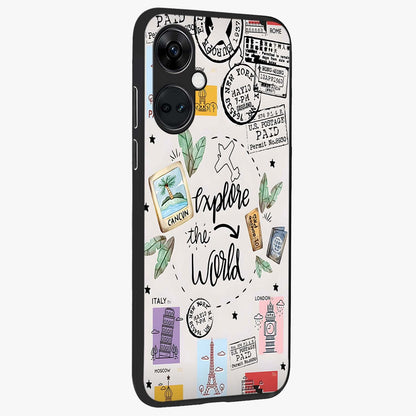Adventure Awaits Art Glass Case for 1+Nord CE 3 side perspective highlighting motivational travel graphic details