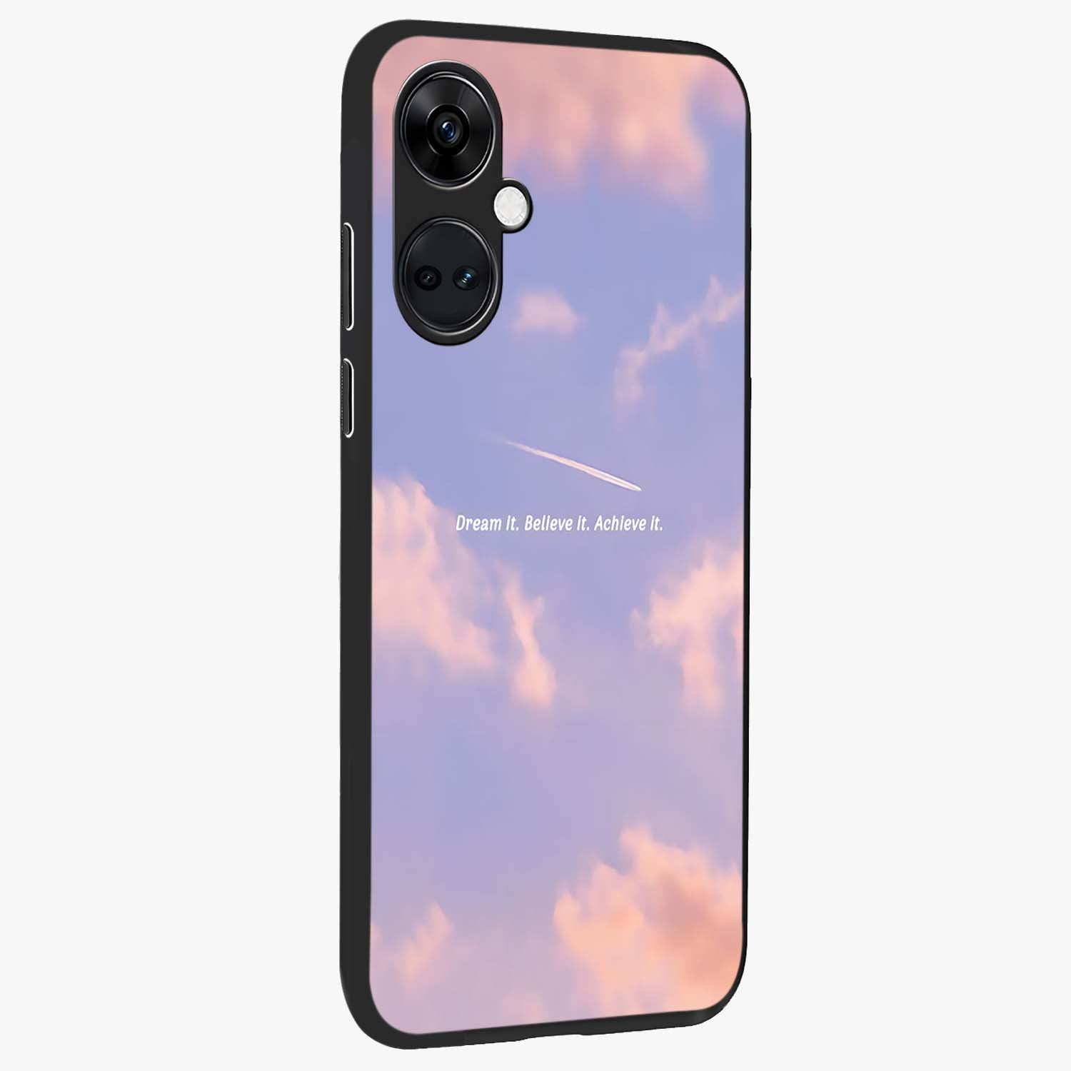 Aesthetic Clouds Dream Glass Case for 1+Nord CE 3 side perspective highlighting smooth edges and dreamy cloud details