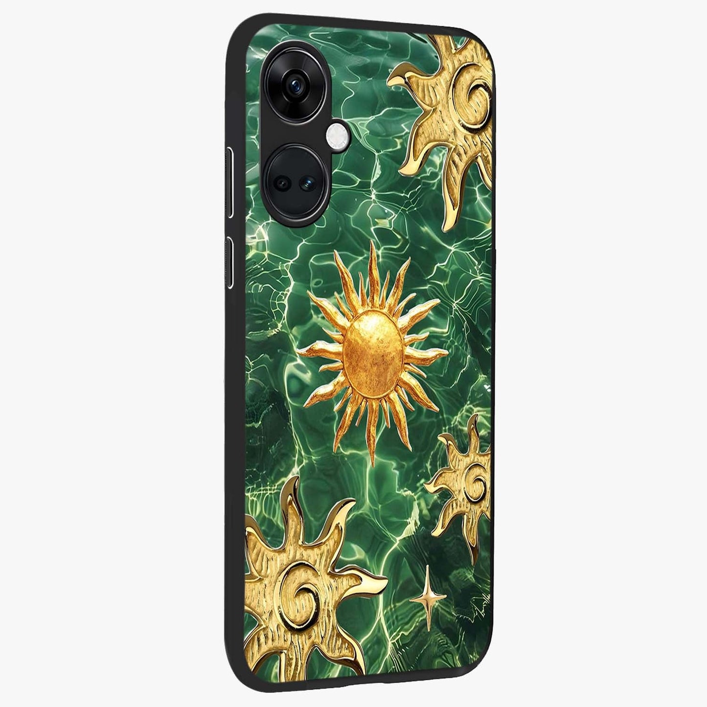 Aqua Sun Mirage Glass Case for 1+Nord Ce 3 side perspective highlighting bold mirage style design details