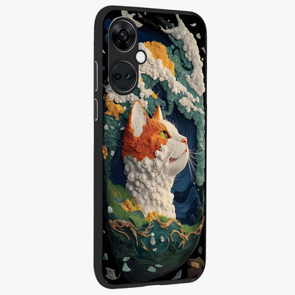 Aurora Cat Dreams Glass Case for 1+Nord CE 3 side perspective highlighting detailed feline illustration and smooth edges
