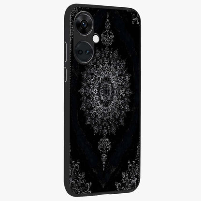 Black Persian Carpet Glass Case for 1+Nord CE 3 side perspective highlighting classic pattern textures and premium build