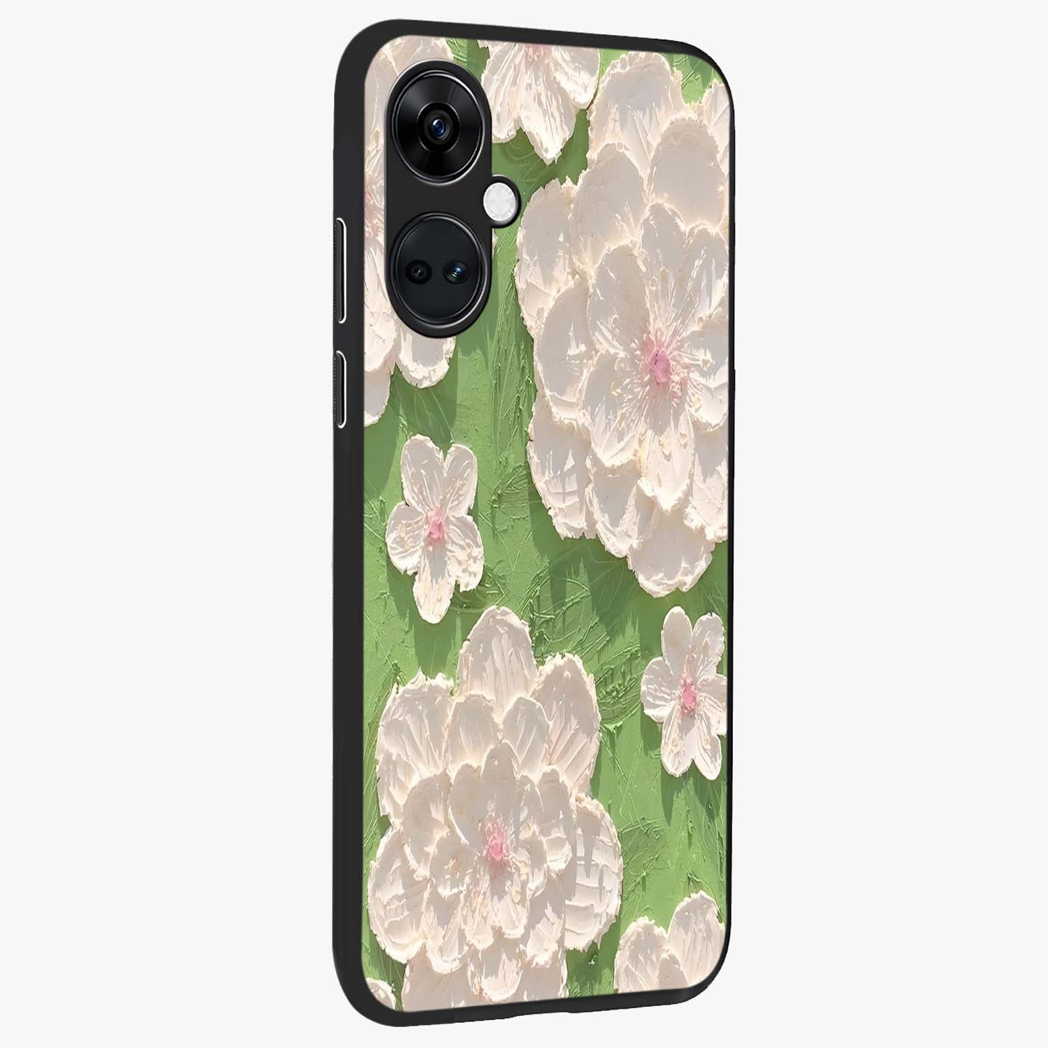 Blossom Meadow Dreams Glass Case for 1+Nord CE 3 side perspective highlighting serene floral design and smooth edges