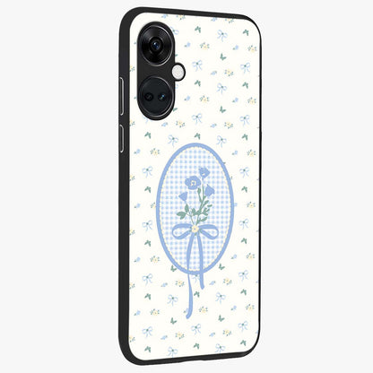 Blue Ribbon Bloom Glass Case for 1+Nord CE 3 side perspective highlighting graceful floral design and premium edges