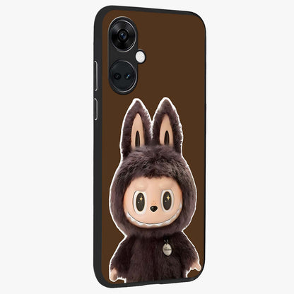 Brown Labubu Design Glass Case for 1+Nord Ce 3 side perspective highlighting charming character detailing and smooth edges