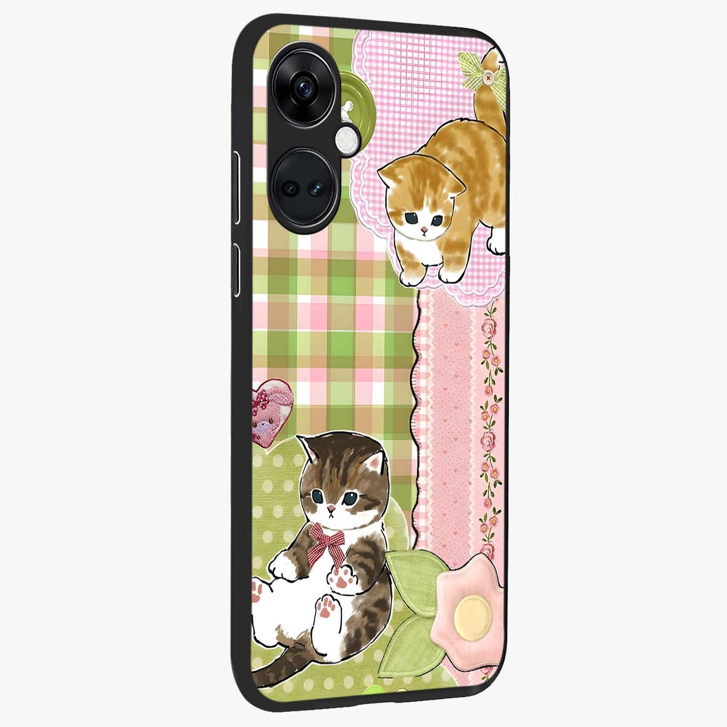 Cats Sweet Button Glass Case for 1+Nord CE 3 side perspective highlighting playful details and sleek premium build