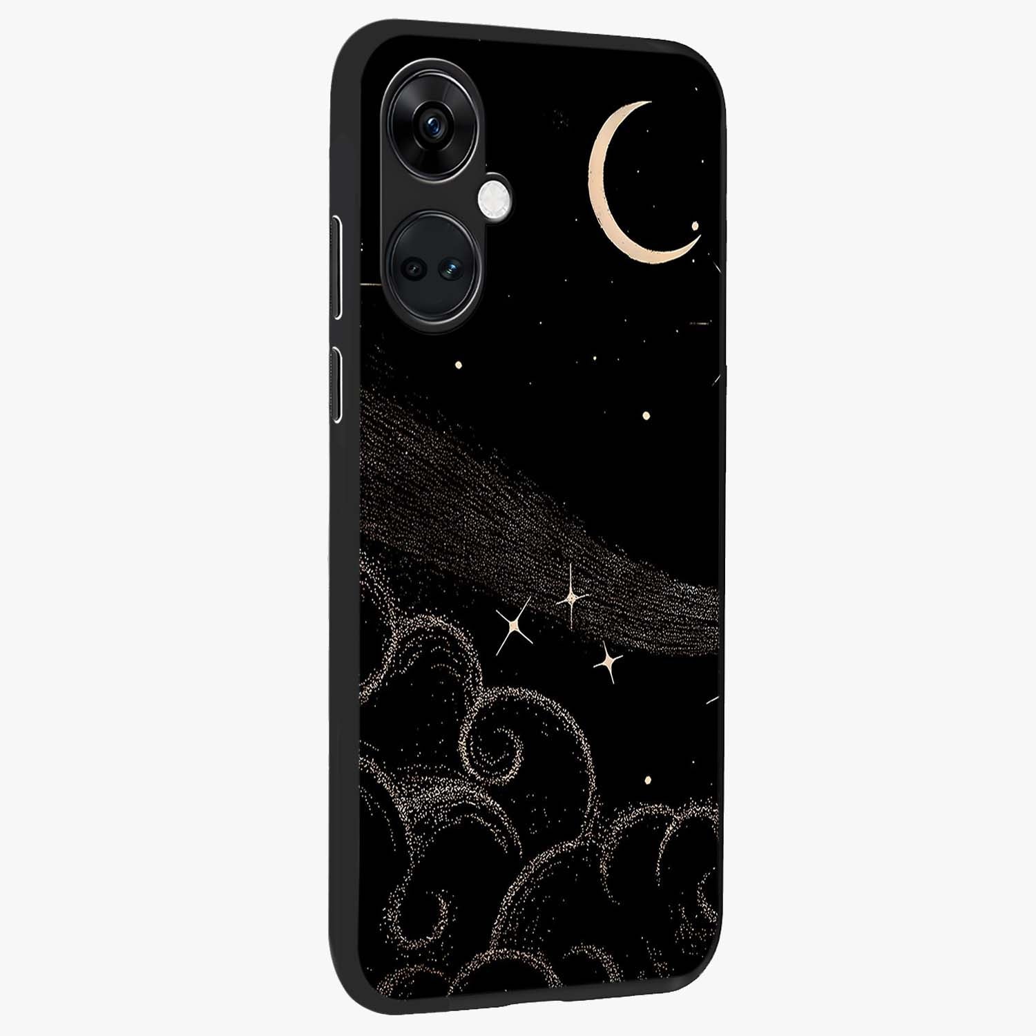 Celestial Midnight Veil Glass Case for 1+Nord CE 3 side perspective highlighting rich night tones and sleek premium edges
