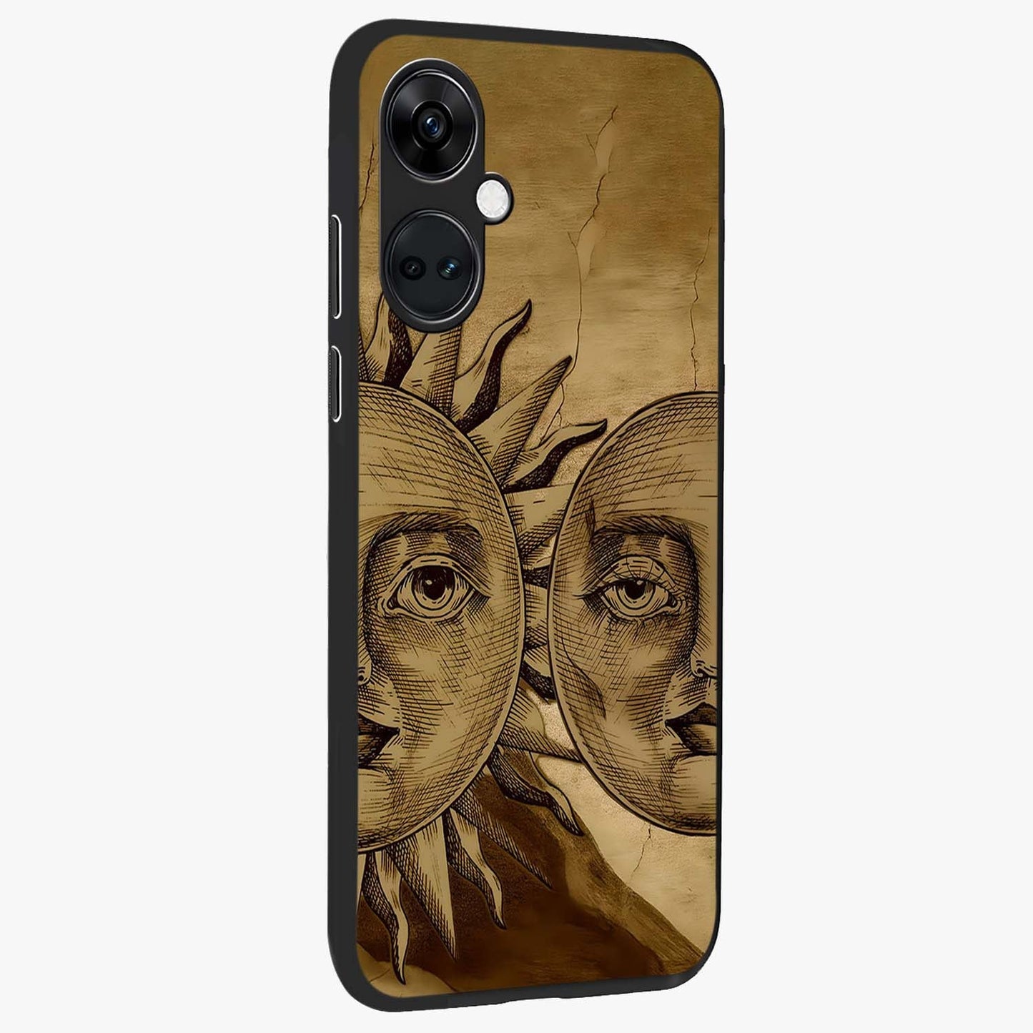 Celestial Relic Glow Glass Case for 1+Nord CE 3 side perspective highlighting intricate celestial textures and sleek build