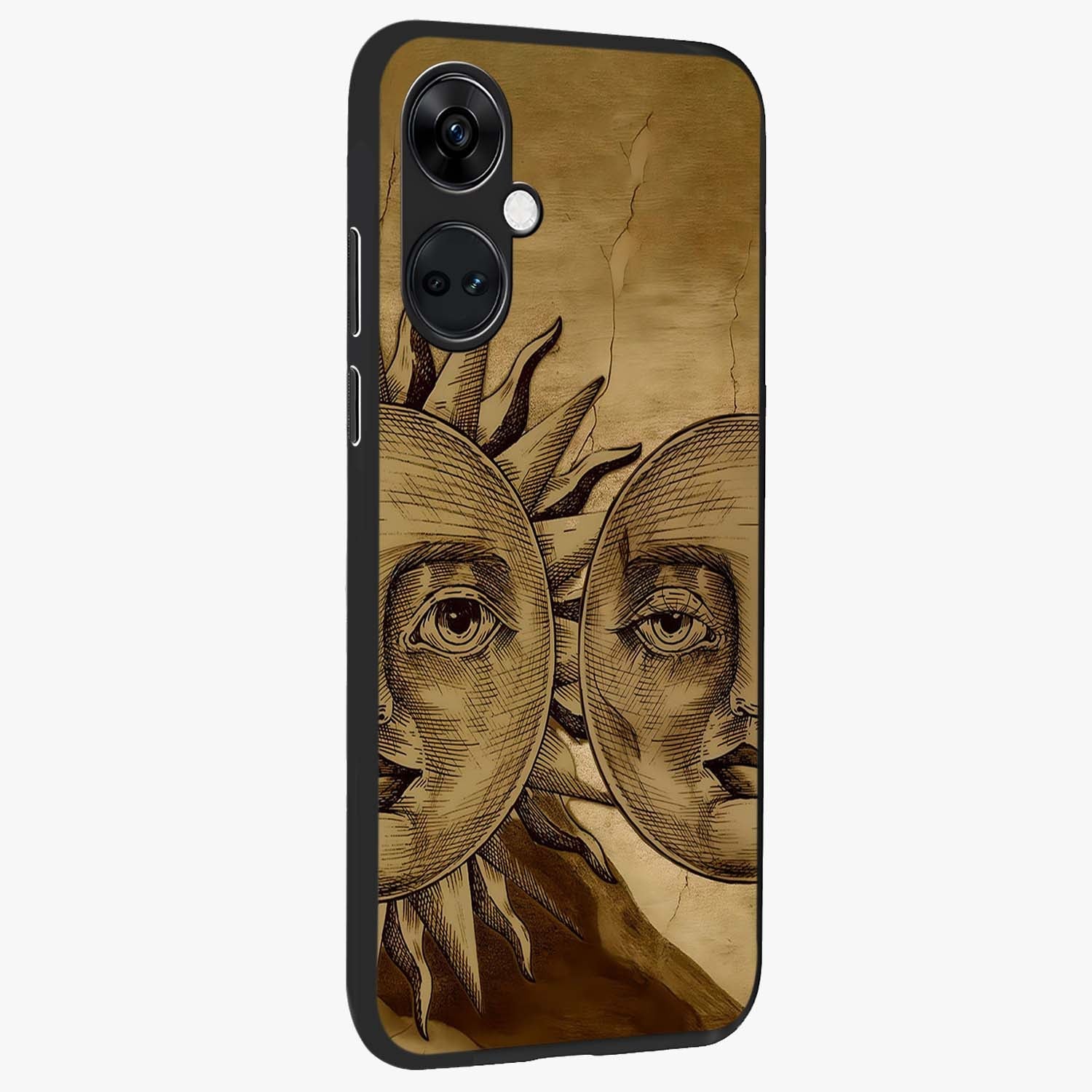 Celestial Relic Glow Glass Case for 1+Nord CE 3 side perspective highlighting intricate celestial textures and sleek build