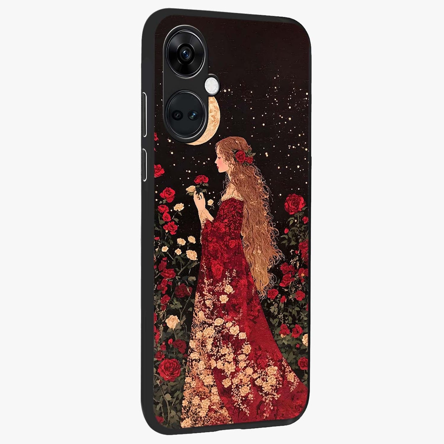 Crimson Dreams Glass Case for 1+Nord CE 3 side perspective highlighting vibrant tones and premium edge detailing