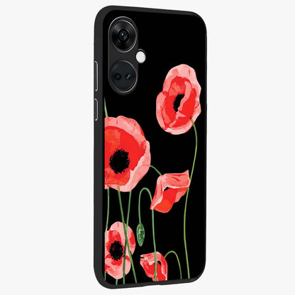 Crimson Garden Dream Glass Case for 1+Nord Ce 3 side perspective highlighting elegant floral textures and premium build