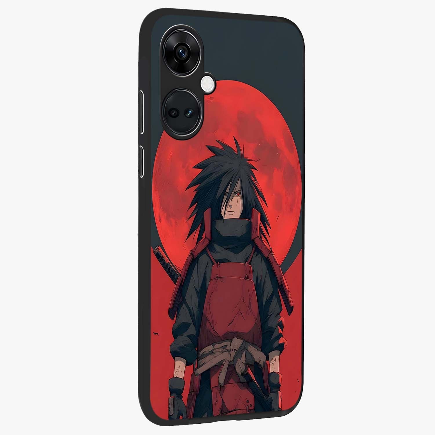 Crimson Moon Warlord Glass Case for 1+Nord Ce 3 side perspective highlighting powerful illustration details and sleek build