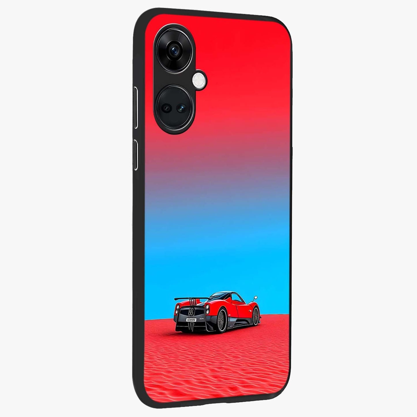 Crimson Speed Mirage Glass Case for 1+Nord CE 3 side perspective highlighting smooth aerodynamic design and premium edges