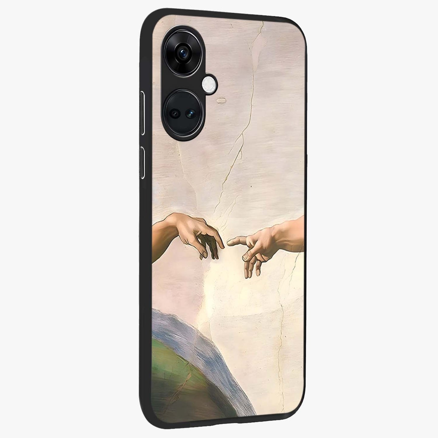 Divine Touch Art Glass Case for 1+Nord CE 3 side perspective highlighting detailed artwork and premium edge finish