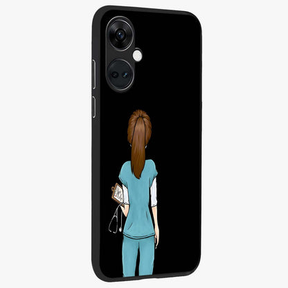 Doctor Pattern Custom Name Glass Case for 1+Nord CE 3 side perspective highlighting custom typography and smooth premium edges