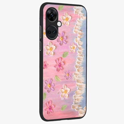 Dreamy Painted Garden Glass Case for 1+Nord CE 3 side perspective highlighting colorful bloom details and premium edges