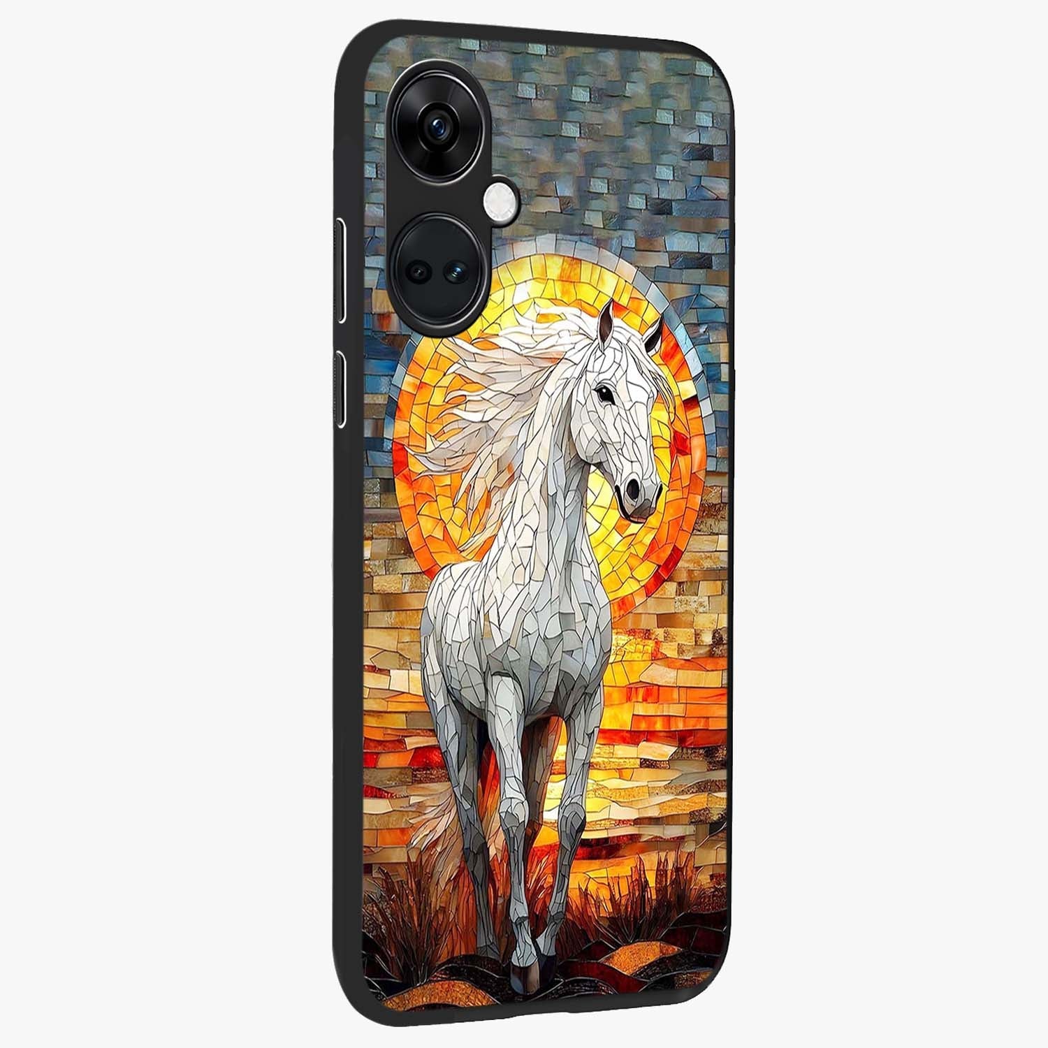 Elected Horse Glass Case for 1+Nord Ce 3 side perspective highlighting strong textures and sleek premium build