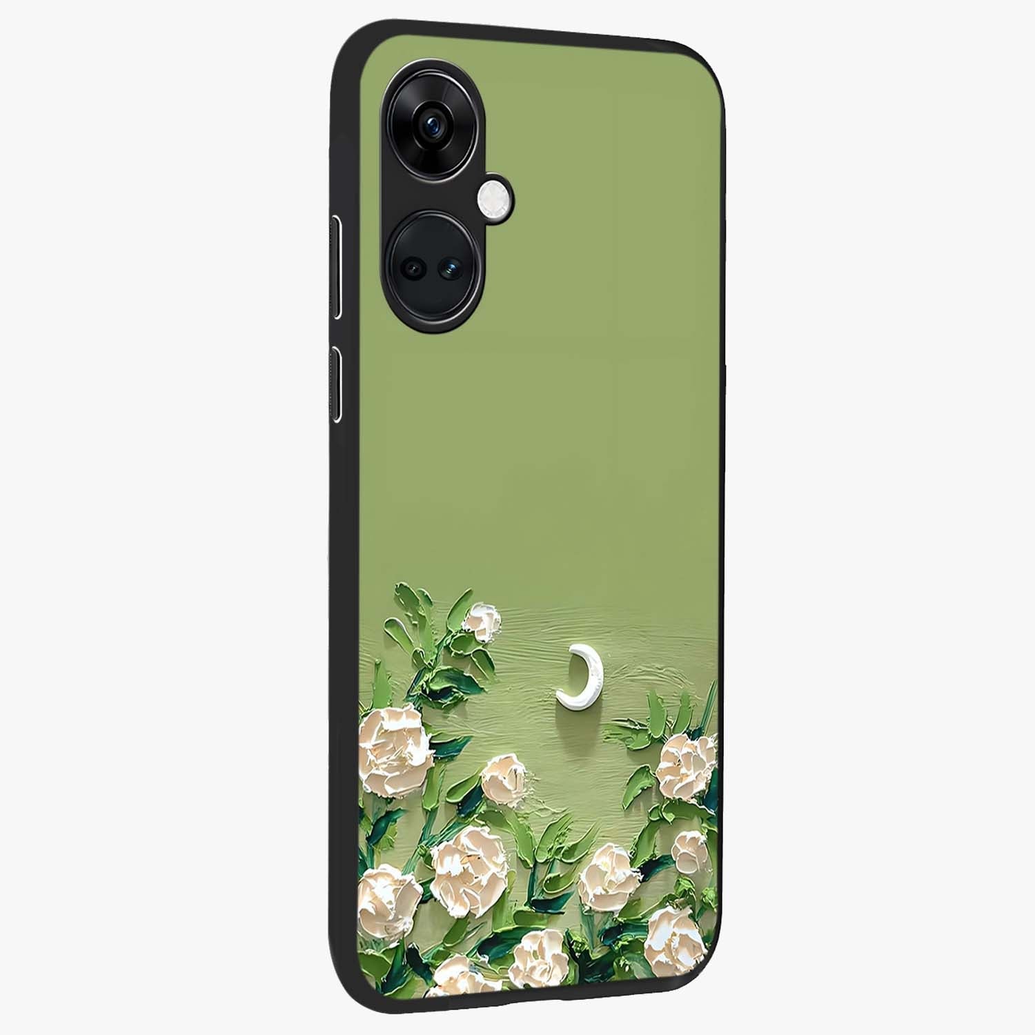 Emerald Bloom Calm Glass Case for 1+Nord CE 3 side perspective highlighting delicate bloom detailing and smooth edges