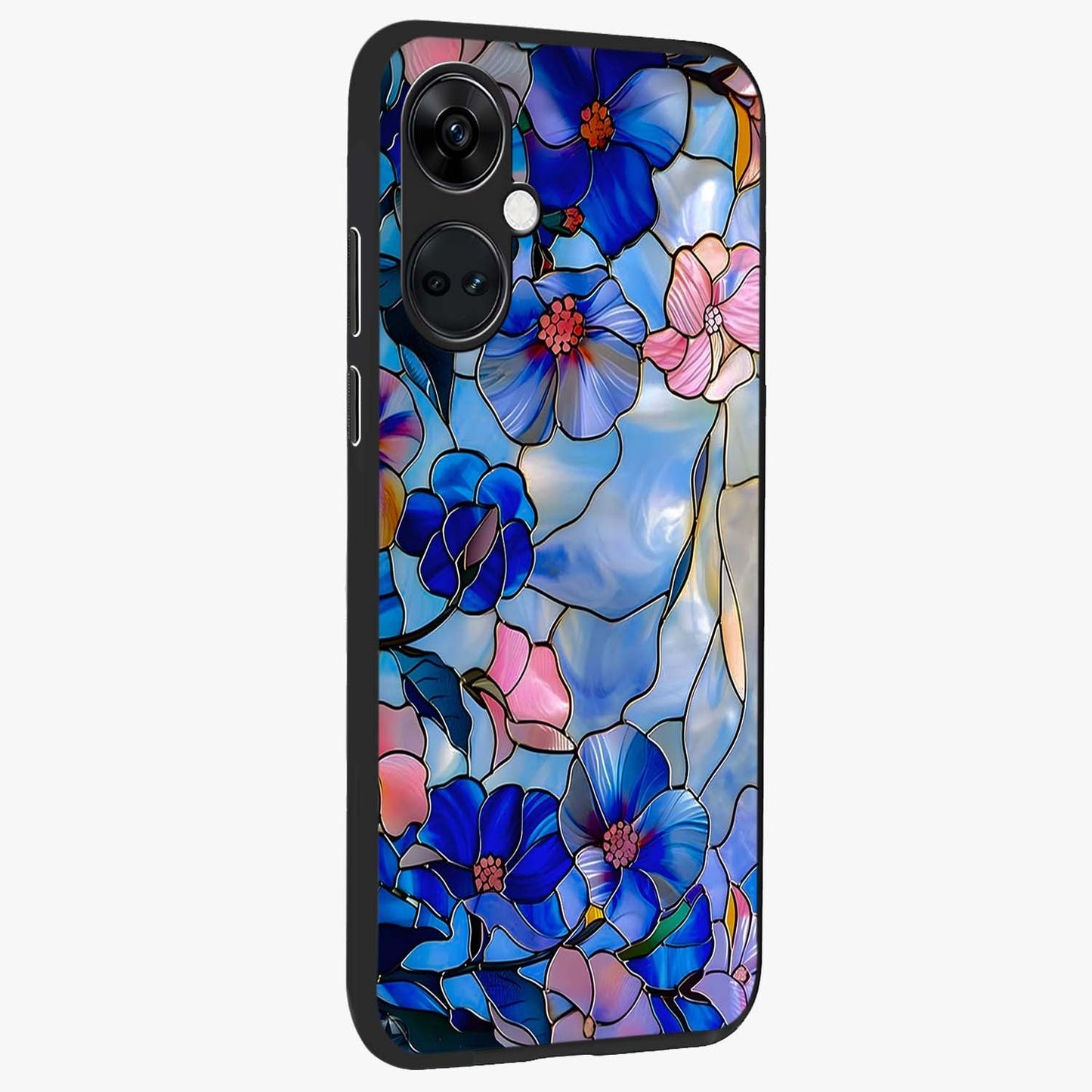 Eternal Floral Stained Glass Case for 1+Nord CE 3 side perspective highlighting colorful floral detailing and premium edge finish