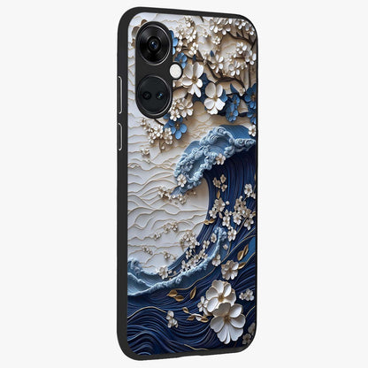 Floral Wave Origami Glass Case for 1+Nord Ce 3 side perspective highlighting sharp origami textures and sleek premium edges
