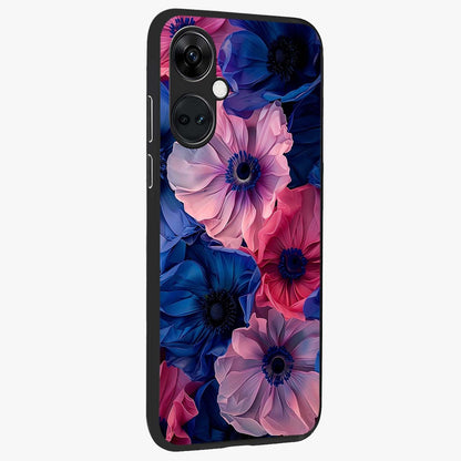 Flower Paper Art Pattern Glass Case for 1+Nord CE 3 side perspective highlighting intricate pattern design and premium build