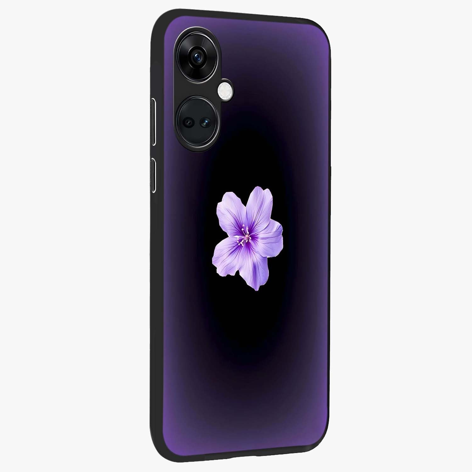 Flower on Soft Violet Gradient Glass Case for 1+Nord CE 3 side perspective highlighting delicate bloom detailing and smooth edges