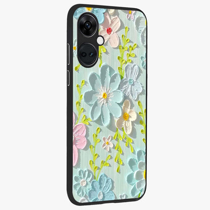 Frosted Petal Garden Glass Case for 1+Nord Ce 3 side perspective highlighting subtle petal textures and sleek premium build