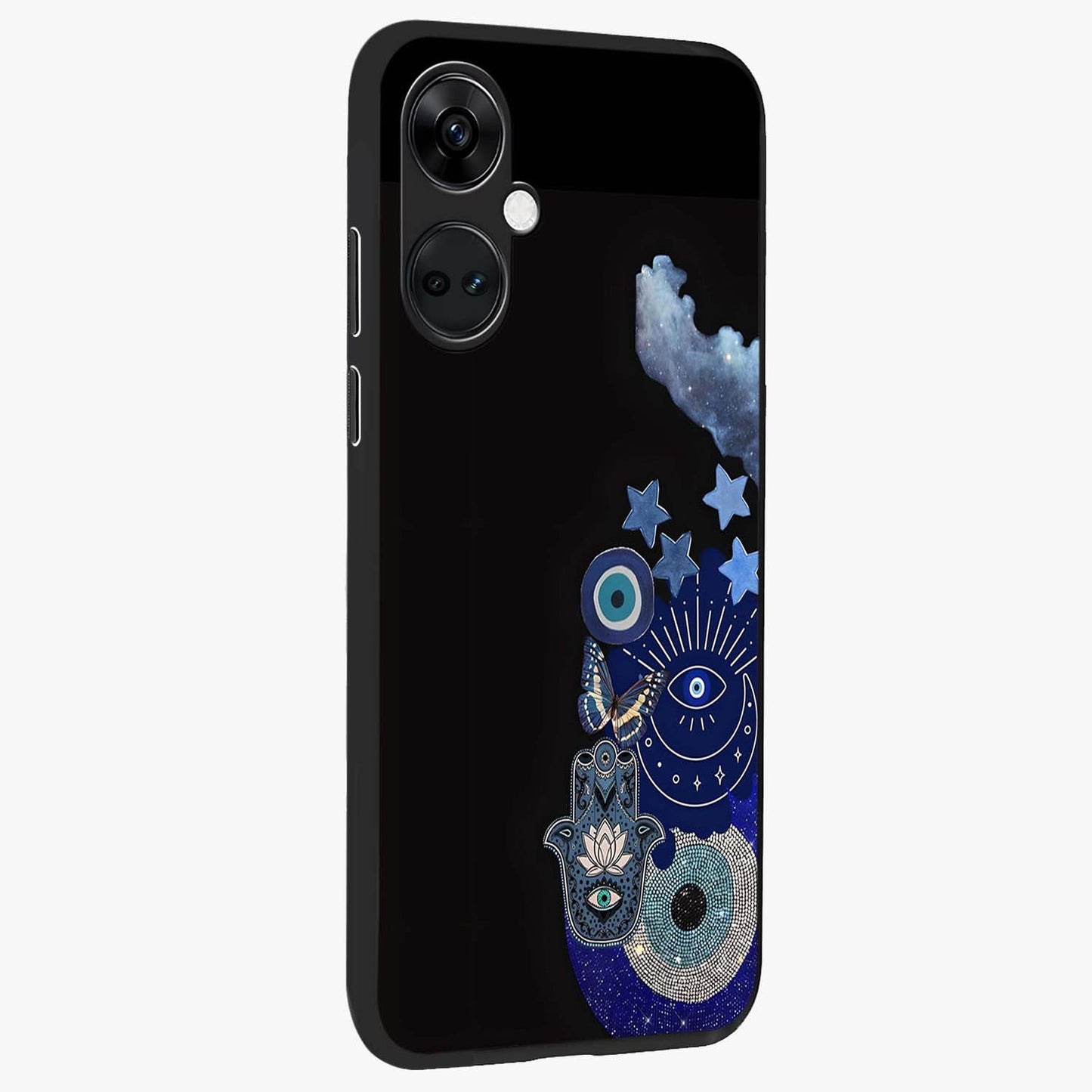 Galactic Charm Cluster Glass Case for 1+Nord CE 3 side perspective highlighting glowing textures and premium edge finish