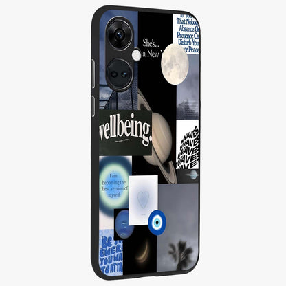 Galactic Energy Collage Glass Case for 1+Nord CE 3 side perspective highlighting bold abstract detailing and sleek build