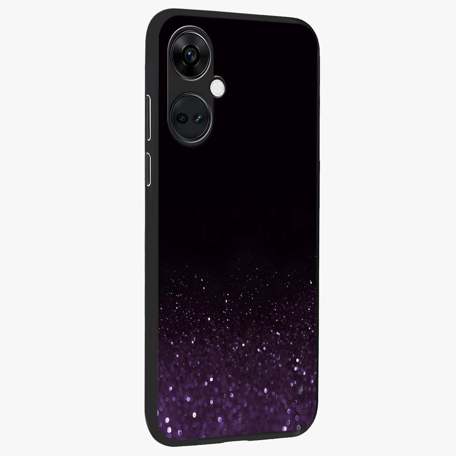 Glittery Purple Bokeh Glass Case for 1+Nord Ce 3 side perspective highlighting glowing textures and sleek premium edges