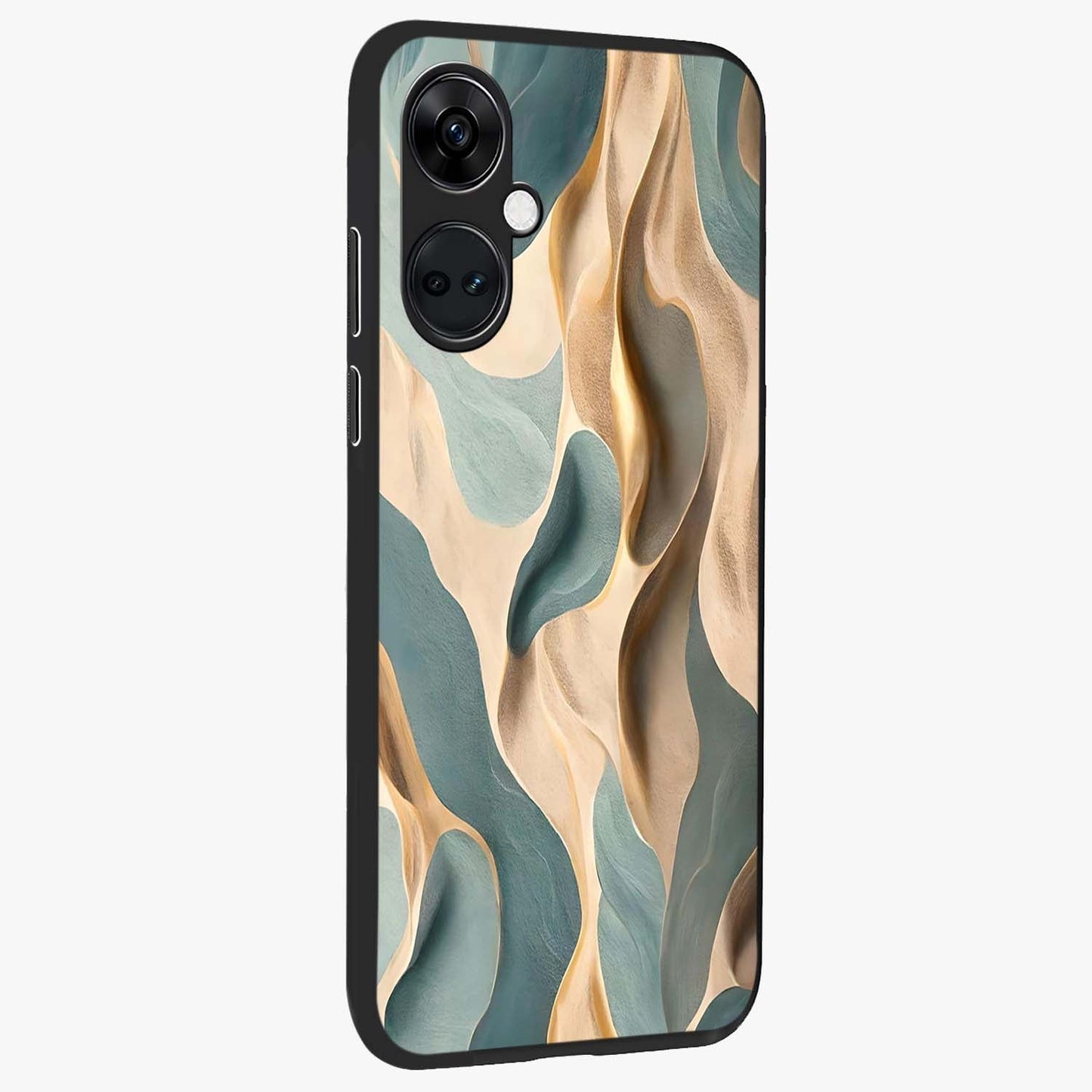 Golden Dune Waves Glass Case for 1+Nord CE 3 side perspective highlighting warm gradients and premium edges