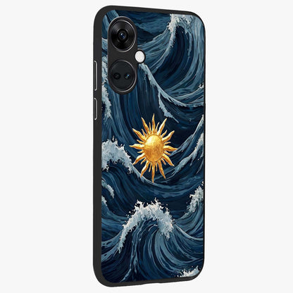 Golden Wave Rise Glass Case for 1+Nord CE 3 side perspective highlighting smooth wave textures and premium edges