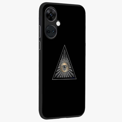 Illuminati Evil Glass Case for 1+Nord CE 3 displayed upright for mysterious statement visibility and premium finish.