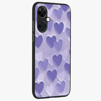 Lavender Paper Hearts Glass Case for 1+Nord Ce 3 side perspective highlighting delicate heart textures and sleek build