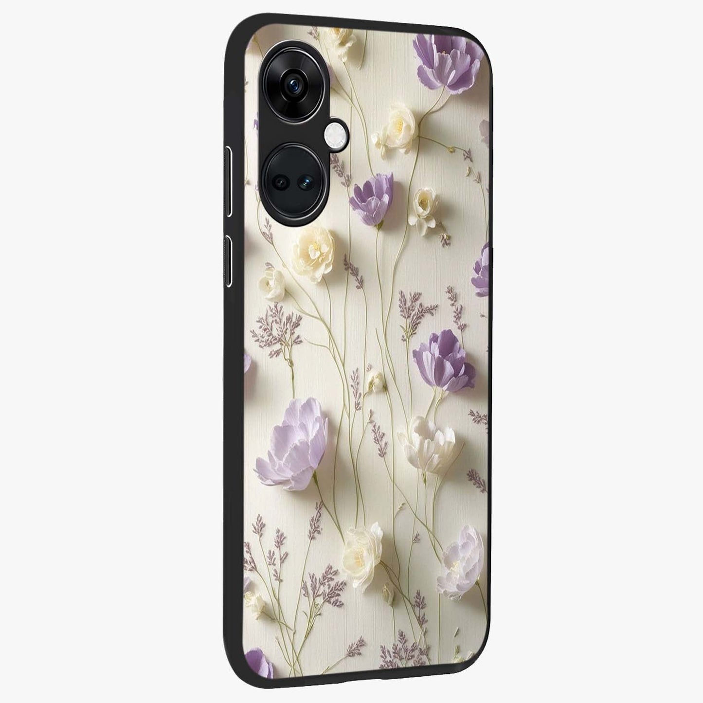 Lilac Breeze Harmony Glass Case for 1+Nord CE 3 side perspective highlighting calming textures and premium build