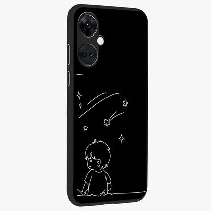 Line Art Boy With Shooting Stars Glass Case for 1+Nord Ce 3 side perspective highlighting delicate line textures and smooth edges
