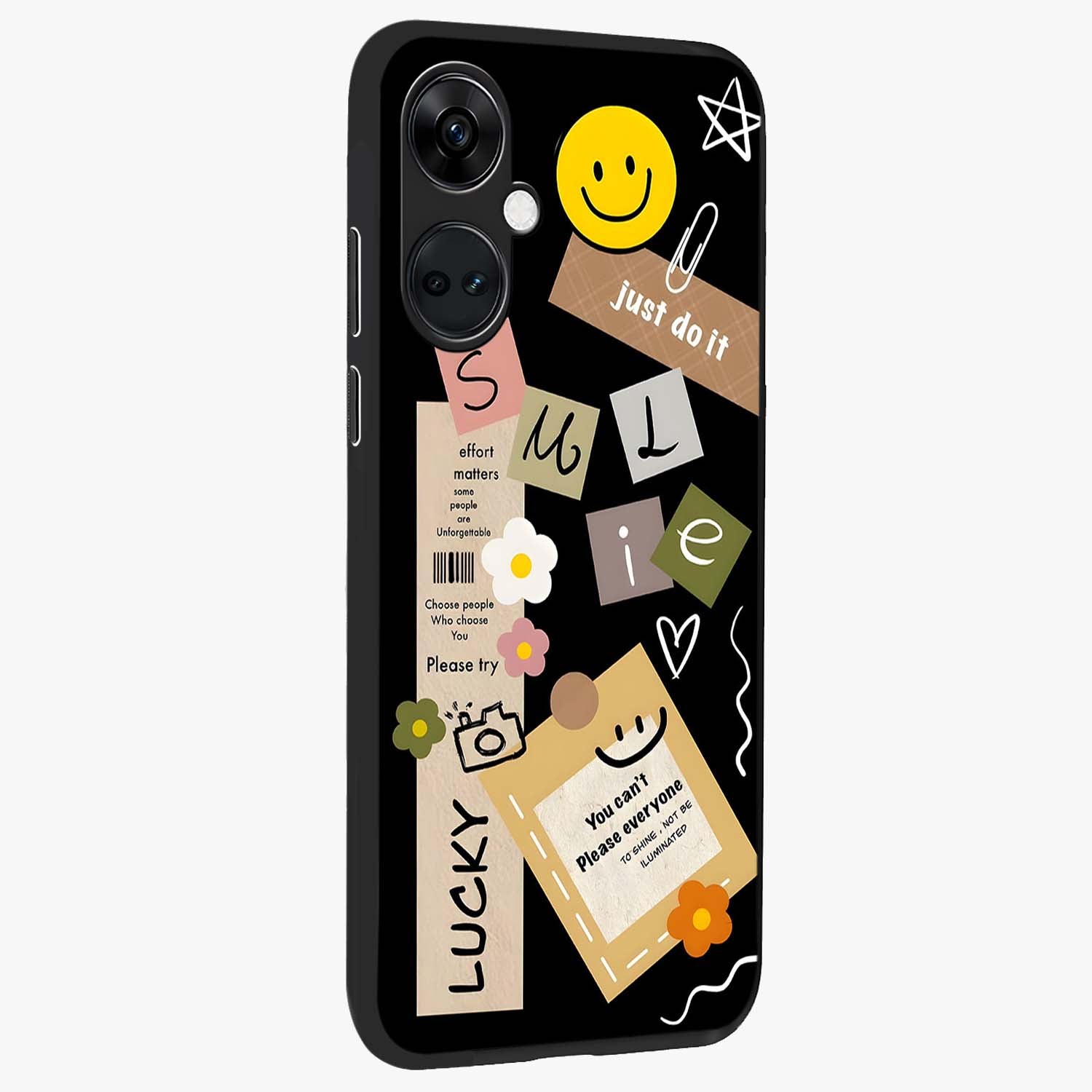 Lucky Aesthetic Collage Case Glass Case for 1+Nord CE 3 side perspective highlighting playful detailing and sleek edges