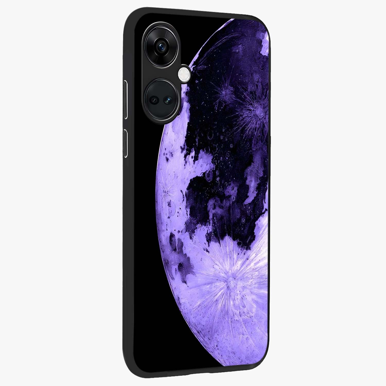 Lunar Glow in Violet Glass Case for 1+Nord CE 3 side perspective highlighting celestial detailing and smooth build