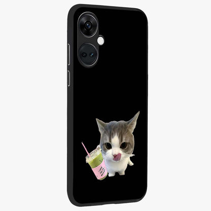 Matcha Cat Style Glass Case for 1+Nord CE 3 side perspective highlighting charming feline textures and smooth premium edges