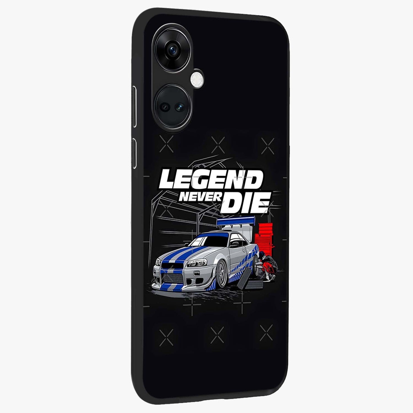 Midnight Racing Legacy Glass Case for 1+Nord CE 3 side perspective highlighting sleek speed textures and premium edges